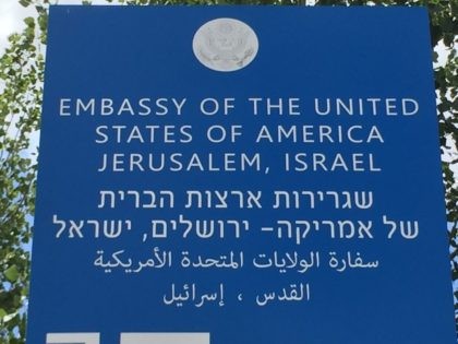 Embassy sign (Joel Pollak / Breitbart News)