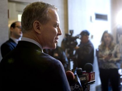 New York Attorney General Eric Schneiderman talks to media members after Law Day at the Court of Appeals on Monday, May 2, 2016, in Albany, N.Y. (AP Photo/Mike Groll)