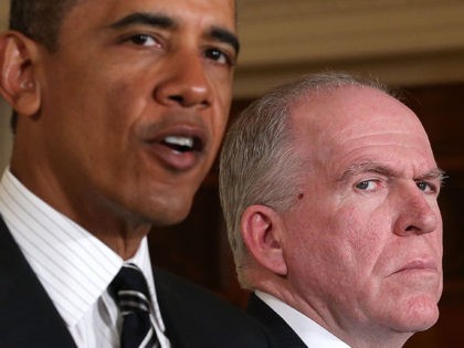 WASHINGTON, DC - JANUARY 07: U.S. President Barack Obama (L) speaks as Deputy National Security Advisor for Homeland Security and Counterterrorism John Brennan (R) listens while making personnel announcements during an event in the East Room at the White House, on January 7, 2013 in Washington, DC. President Obama has …