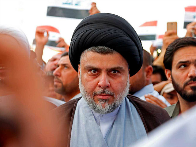 Shiite cleric Moqtada al-Sadr attends the demonstration against the western bombings of Sy