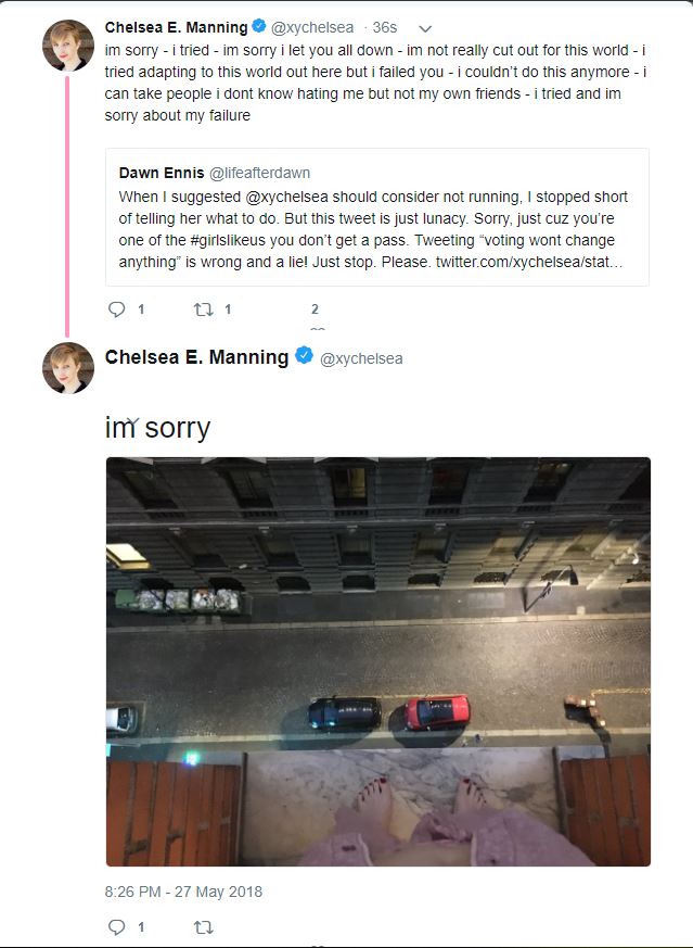 Chelsea Manning suicide threat