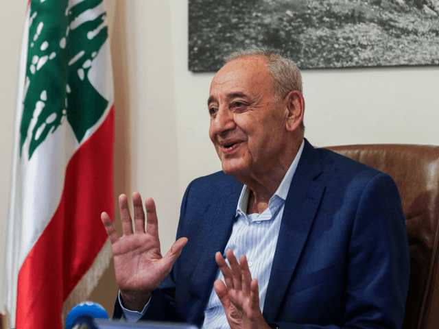 Longtime Lebanese Parliament Speaker Nabih Berri gives an interview with AFP in his home o