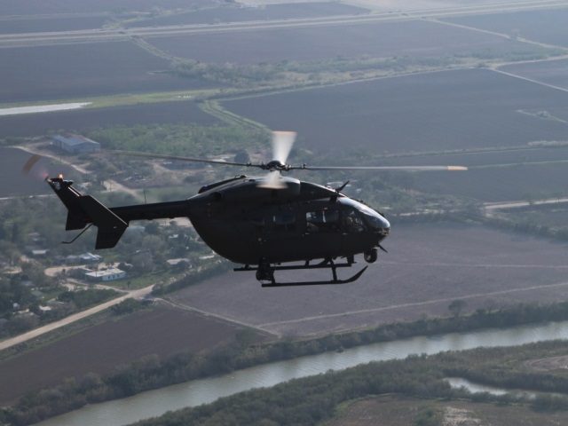 National Guard Lakota LUH-72 helicopter patrols along Texas border with Mexico. (U.S. National Guard File Photo-Major Will Cox)