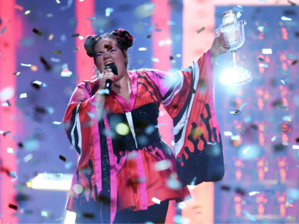 Israel's singer Netta Barzilai aka Netta performs with the trophy after winning the final of the 63rd edition of the Eurovision Song Contest 2018 at the Altice Arena in Lisbon, on May 12, 2018. (Photo by Francisco LEONG / AFP) (Photo credit should read FRANCISCO LEONG/AFP/Getty Images)