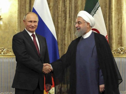 A handout picture provided by the office of the Iranian President Hassan Rouhani on November 1, 2017 shows him meeting with Russian President Vladimir Putin in Tehran.