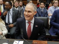 Scott Pruitt, Holly Greaves Environmental Protection Agency Administrator Scott Pruitt takes his seat as he arrives to testify before the House Energy and Commerce subcommittee hearing on Capitol Hill in Washington, Thursday, April 26, 2018. Sitting next to Pruitt is Holly Greaves, EPA Chief Financial Officer. (AP Photo/Pablo Martinez Monsivais)