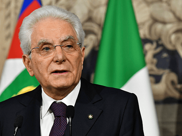Italy's President Sergio Mattarella addresses journalists after a meeting with Italy's pri