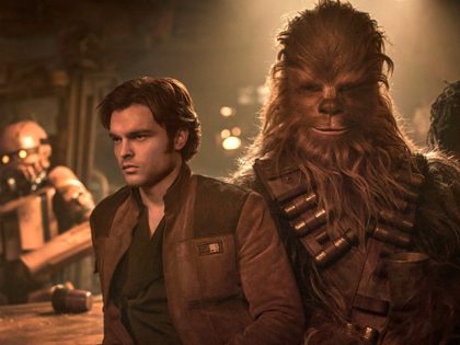 Alden Ehrenreich and Joonas Suotamo in Solo: A Star Wars Story (Disney, 2018)