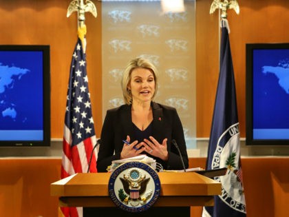 WASHINGTON, DC - NOVEMBER 30: U.S. Department of State spokesperson Heather Nauert speaks