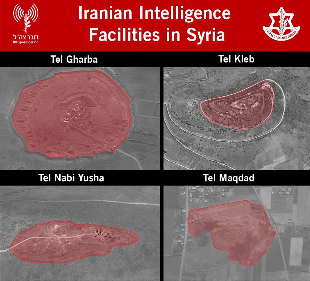 Images released by the IDF Israeli on May 11, 2018 showing Iranian intelligence sites in Syria (IDF Spokesperson).