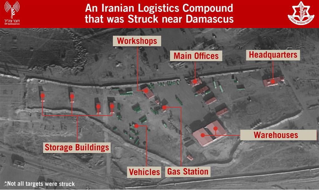 An alleged Iranian logistics site in Syria shown before its attack by IDF units (IDF Spokesperson).
