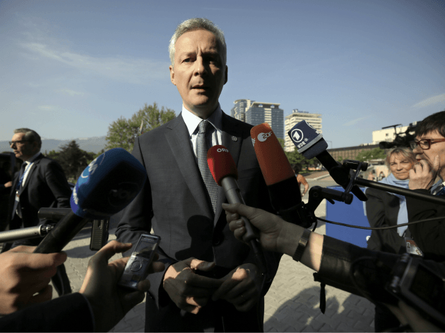 French Finance Minister Bruno Le Maire speaks prior to Eurogroup meeting at the National Palace of Culture in Sofia, Bulgaria, Friday, April 27, 2018. (AP Photo/Valentina Petrova)