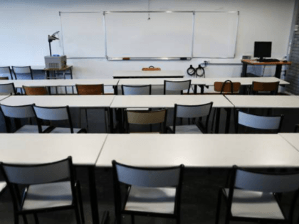 Picture of an empty classroom taken at the university of Mont-Saint-Aignan, near Rouen, northwestern France, on October 11, 2017. / AFP PHOTO / CHARLY TRIBALLEAU (Photo credit should read CHARLY TRIBALLEAU/AFP/Getty Images)