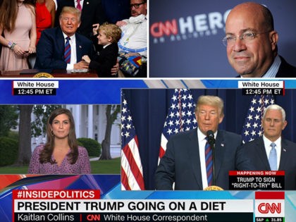 Donald Trump, Jeff Zucker, and a CNN chyron focusing on the president's diet right before