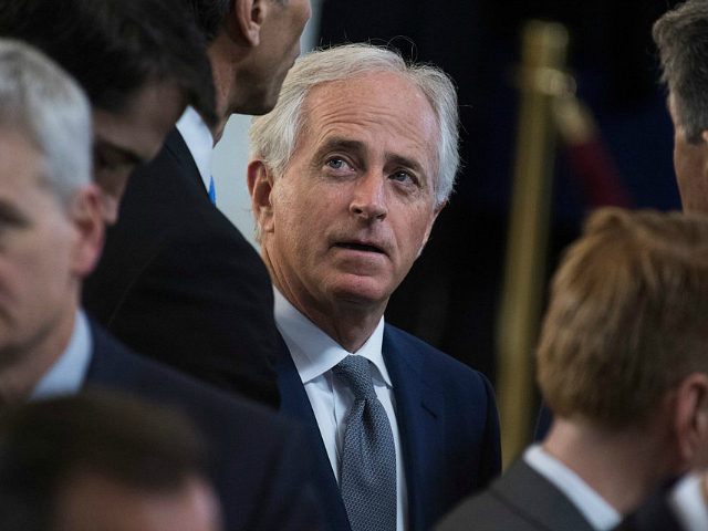 UNITED STATES - FEBRUARY 28: Sen. Bob Corker, R-Tenn., attends a ceremony in the Capitol Rotunda as the late Rev. Billy Graham lies in honor on February 28, 2018. (Photo By Tom Williams/CQ Roll Call)