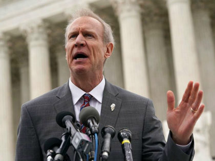 WASHINGTON, DC - FEBRUARY 26: Governor of Illinois Bruce Rauner speaks to members of the media in front of the U.S. Supreme Court after a hearing on February 26, 2018 in Washington, DC. The court is hearing the case, Janus v. AFSCME, to determine whether states violate their employees' First …