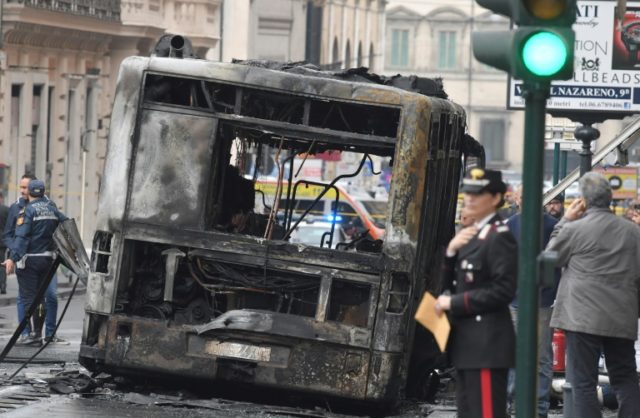 Public transport under fire in Rome as bus bursts into flames
