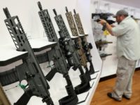 Sig Sauer rifles are displayed during the National Rifle Association convention on May 5, 2018 in Dallas, Texas