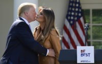 APTOPIX Melania Trump Melania Trump, Donald Trump President Donald Trump kisses first lady Melania Trump following an event where Melania Trump announced her initiatives in the Rose Garden of the White House in Washington, Monday, May 7, 2018. The first lady gave her multipronged effort to promote the well being of children a minimalist new motto: "BE BEST." The first lady formally launched her long awaited initiative after more than a year of reading to children, learning about babies born addicted to drugs and hosting a White House conversation on cyberbullying. (AP Photo/Susan Walsh) The Associated Press