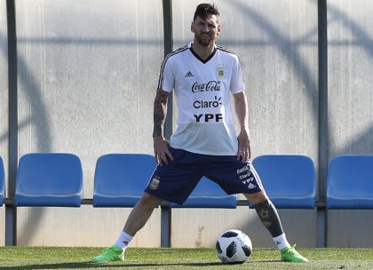Argentina's Lionel Messi takes part during a team training session at the Sports Center FC Barcelona Joan Gamper, in Sant Joan Despi, Spain, Friday, June 1, 2018. Israel will play against Argentina next 9 June in a friendly soccer match. (AP Photo/Manu Fernandez)