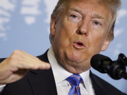 President Donald Trump speaks during a news conference at the G-7 summit, Saturday, June 9