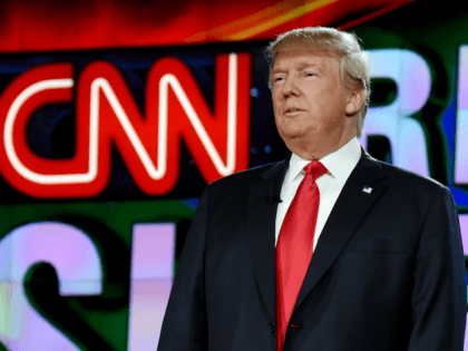 Republican presidential candidate Donald Trump is introduced during the CNN presidential d