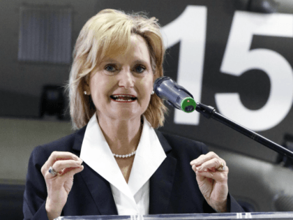 U.S. Sen. Cindy Hyde-Smith, R-Miss., speaks during a celebration of Airbus Helicopters, Inc., continuing relationship with the United States Army during a company celebration in Columbus, Miss., Friday, May 4 2018. Airbus Helicopters manufacturing facility recently received two new contracts to build a combined 51 UH-72A Lakotas for the United …