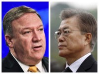 Collage-Pompeo-Moon-afp-ap Collage of Secretary of State Mike Pompeo and South Korean President Moon Jae-in