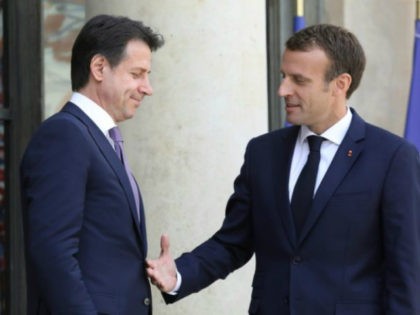 French President Emmanuel Macron welcomes new Italian Prime Minister Giuseppe Conte to the Elysee Palace in Paris ahead of talks on Friday