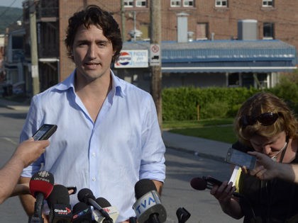 Justin Trudeau, leader of the Liberal Party of Canada, speaks during a press conference Ju