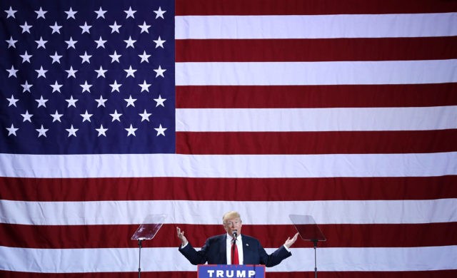 GRAND RAPIDS, MI - OCTOBER 31: Republican presidential nominee Donald Trump addresses a campaign rally at the Deltaplex Arena October 31, 2016 in Grand Rapids, Michigan. With just eight days until the election, polls show a slight tightening in the race. (Photo by Chip Somodevilla/Getty Images)