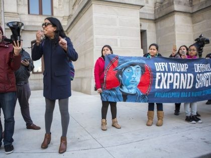 PHILADELPHIA, PA - MARCH 2: Immigration activists demonstrate against U.S. President Donal