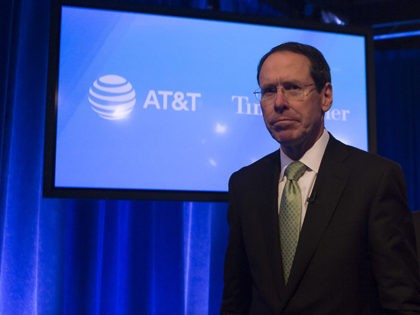 NEW YORK, NY - NOVEMBER 20: AT&T Chairman and CEO Randall Stephenson and AT&T Senior Executive Vice President David R McAtee II leave after a news conference in Time Warner headquarters addressing the latest developments in the AT&T and Time Warner merger on November 20, 2017 in New York City. …