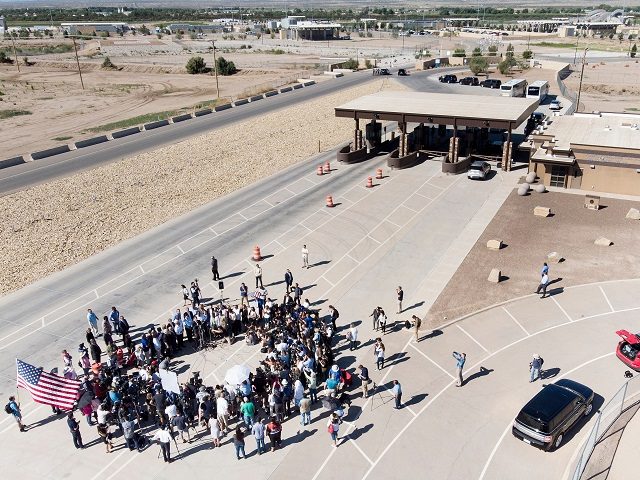 Mayors speak to the press outside the Tornillo Port of Entry where minors crossing the US-