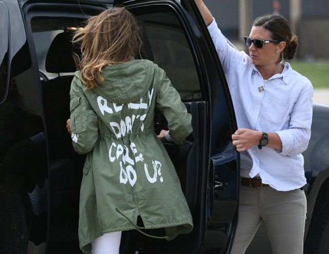 US First Lady Melania Trump departs Andrews Air Rorce Base in Maryland June 21, 2018 weari