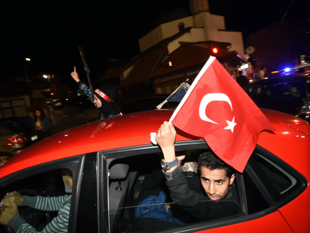 Turkish nationals, supporters of president Recep Tayyip Erdogan, currently residing in Bos