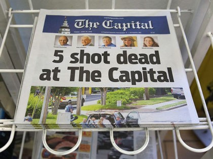 ANNAPOLIS, MD - JUNE 29: Today's edition of the the Capital Gazette for sale on a newspape