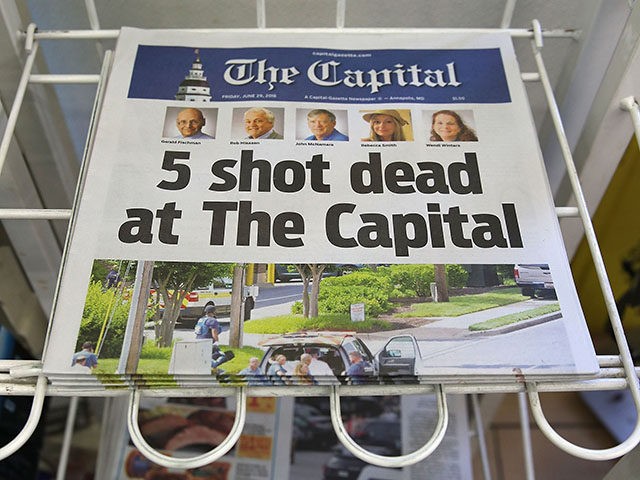 ANNAPOLIS, MD - JUNE 29: Today's edition of the the Capital Gazette for sale on a newspaper stand, on June 289, 2018 in Annapolis, Maryland. Yesterday 5 people were shot and killed in the daily newspapers newsroom by a lone gunman. Jarrod Ramos of Laurel Md. has been arrested and …
