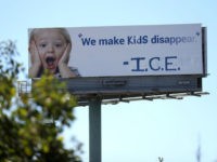 ICE-billboard-vandalism-we-make-kids-disappear An activist group pushing for an end to American immigration laws vandalized a California billboard to accuse U.S. Immigration officials of “making kids disappear.”