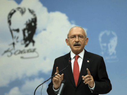 Kemal Kilicdaroglu, the main opposition Republican People's Party leader, speaks to the me