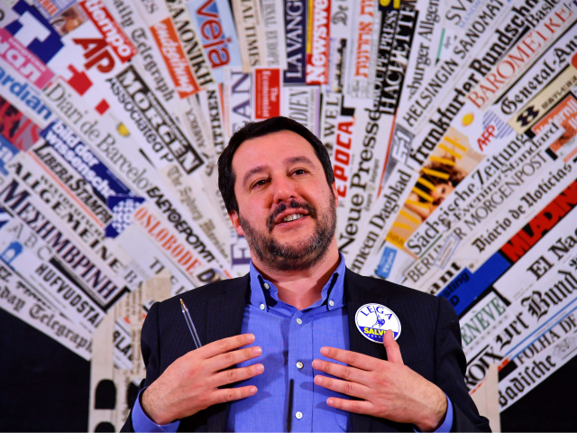 Italy's Lega Nord party (Northern League) Matteo Salvini answers questions at the Foreign
