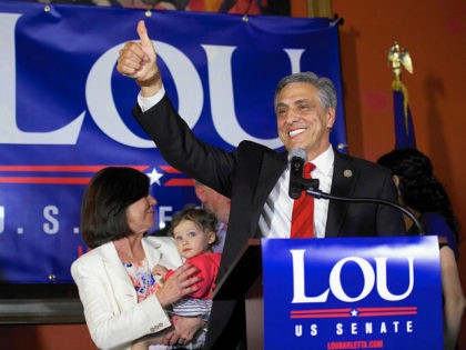 HAZLETON, PA - MAY 15: U.S. Congressman Lou Barletta (R - Pa.) waves to supporters after his victory in the 2018 Pennsylvania Primary Election for U.S. Senator on May 15, 2018 in Hazleton, Pennsylvania. In the second major May primary day nationwide, four states go to the polls: Idaho, Nebraska, …