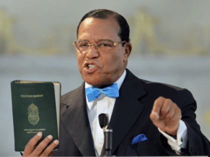 CHICAGO - MARCH 31: Minister Louis Farrakhan, leader of the Nation of Islam, holds a copy of the Quran while speaking at a press conference at Mosque Maryam on March 31, 2011 in Chicago, Illinois. During the press conference Farrakhan expressed support for Libyan leader Moammar Gadhafi and called for …