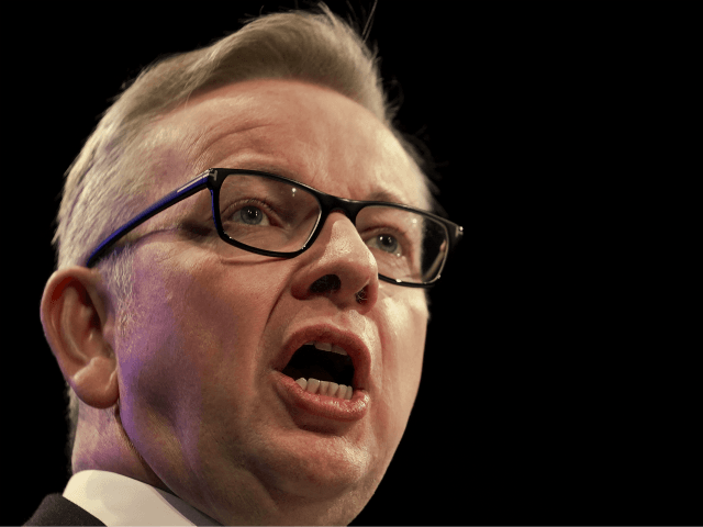 MANCHESTER, ENGLAND - OCTOBER 02: Secretary of State for Environment, Food and Rural Affairs, Michael Gove delivers his keynote speech on day two of the Conservative Party Conference at Manchester Central on October 2, 2017 in Manchester, England. Chancellor Philip Hammond announced an extra GBP 300m to improve rail land …