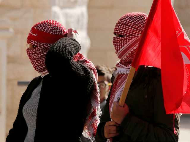 Female Palestinian protestors take part in clashes with Israeli forces following a demonst