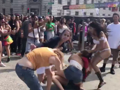 More than a dozen women began brutally fighting at San Francisco's Pride Festival on Sunday over a dispute about a singer's performance.