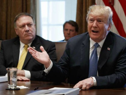 Secretary of State Mike Pompeo listens as President Donald Trump speaks during a cabinet meeting at the White House, Thursday, June 21, 2018, in Washington. (AP Photo/Evan Vucci)