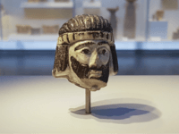 biblical This Monday, June 4, 2018 photo shows a detailed figurine of a king's head on display at the Israel Museum, dating to biblical times, and found last year near Israel's northern border with Lebanon, in Jerusalem. A palm-sized enigmatic sculpture of a king's head dating back nearly 3,000 years has …