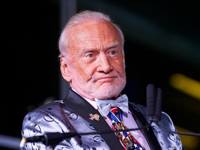DALLAS, TX - APRIL 20: Buzz Aldrin receives an award during the EarthxGlobal Gala on April 20, 2018 in Dallas, Texas. (Photo by Cooper Neill/Getty Images for EarthX)