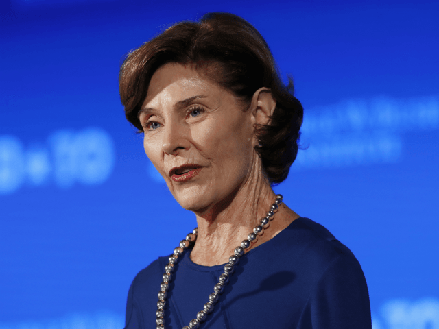 Former first lady Laura Bush speaks Friday, June 23, 2017, during "Stand-To," a summit held by the George W. Bush Institute focused on veteran transition, in Washington. (AP Photo/Jacquelyn Martin)